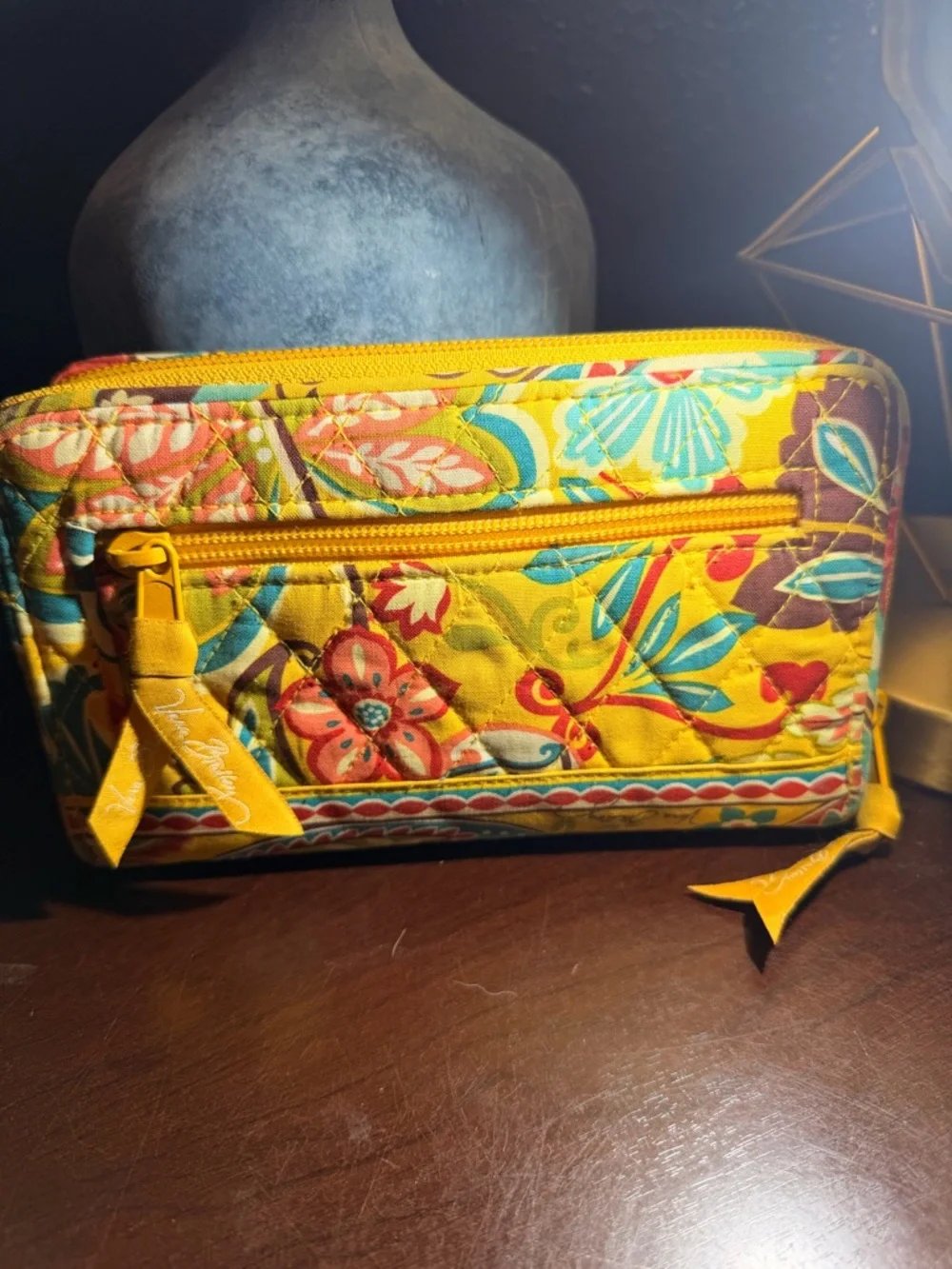 Vera Bradley Yellow Turquoise Brown Floral Quilted Turn-Lock Wallet - Picture 4 of 9